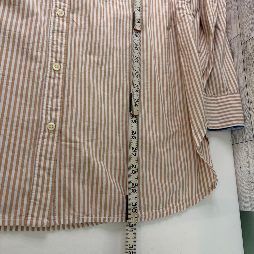 St. John's Bay Button Down Shirt Womens 1X Tan White Striped Cotton Long Sleeve - Picture 8 of 8